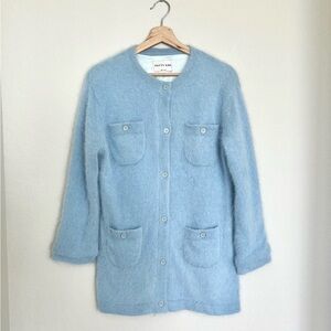 Patty Kim NY Jacket Womens Small S Baby Blue Angora Gold Button Preppy Cardigan